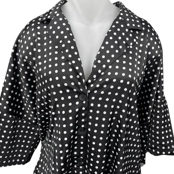 NEW ASOS Curve Black White Polka Dots Half Sleeve Button Down Shirt Top Size 22 - Picture 3 of 5
